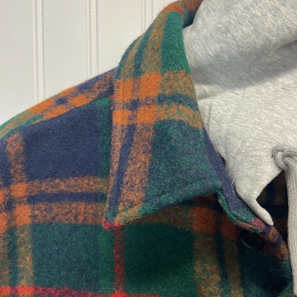 BLANKNYC Flannel Plaid‎ Shacket With Removable Hood Sz L